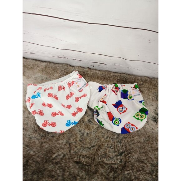 Kawaii Green‎ Baby Reusable Cloth Diaper Covers With Bicycle & Owl Prints - Picture 3 of 8